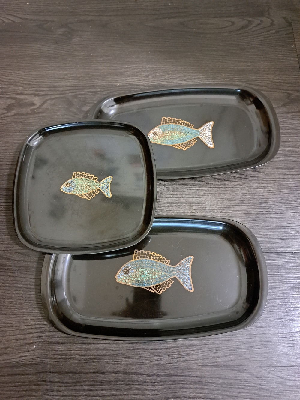 Couroc Brand Black Fish Accent Serving Dishes (Set of 3)